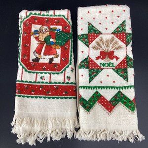 Vintage Lot of 2 Christmas Cotton Blend Printed B&D Kitchen Towels One With Tags